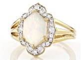 Hexagon Opal And White Zircon 18k Yellow Gold Over Sterling Silver Ring 1.10ctw