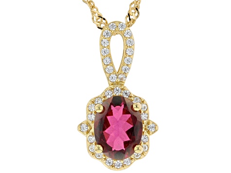 Magenta Petalite 18K Yellow Gold Over Sterling Silver With Chain 1.10ctw