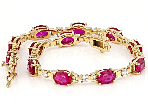 Red Lab Created Ruby 18k Yellow Gold Over Sterling Silver Bracelet 10.71ctw