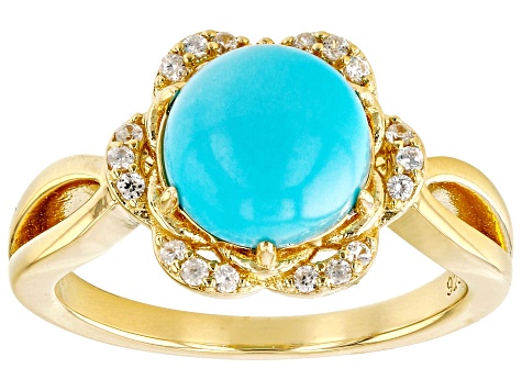 Blue Sleeping Beauty Turquoise 18k Yellow Gold Over Sterling Silver Ring 0.15ctw