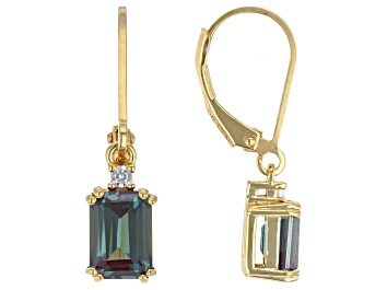 Picture of Blue Lab Created Alexandrite 18k Yellow Gold Over Sterling Silver Earrings 1.16ctw