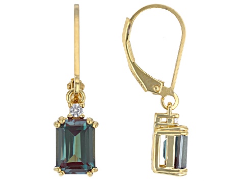 Blue Lab Created Alexandrite 18k Yellow Gold Over Sterling Silver Earrings 1.16ctw