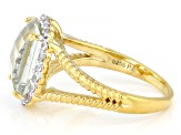 Barrel Prasiolite and White Zircon 18k Yellow Gold Over Silver Ring