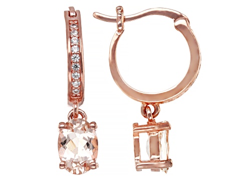 Morganite With White Zircon 18k Rose Gold Over Sterling Silver Ring, Earrings, Pendant Set 2.71ctw