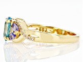 Blue Zircon with Tanzanite and White Zircon 18k Yellow Gold Over Sterling Silver Ring. 1.97ctw