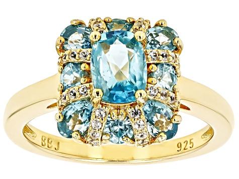 Blue And White Zircon 18k Yellow Gold Over Sterling Silver Ring 2.83ctw