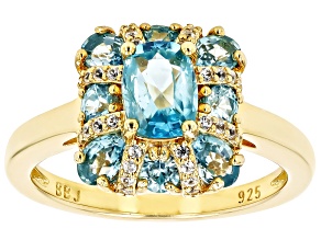 Blue And White Zircon 18k Yellow Gold Over Sterling Silver Ring 2.83ctw