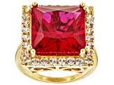 Red Lab Created Ruby with White Zircon 18k Yellow Gold Over Sterling Silver Ring 14.21ctw