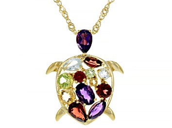 Picture of Multi Gem 18k Yellow Gold Over Sterling Silver Pendant With Chain 2.76ctw