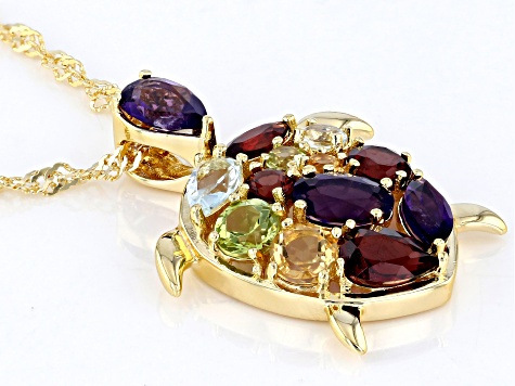 Multi Gem 18k Yellow Gold Over Sterling Silver Pendant With Chain 2.79ctw