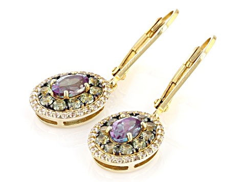 Blue Lab Created Alexandrite 18k Yellow Gold Over Sterling Silver Earrings 2.05ctw