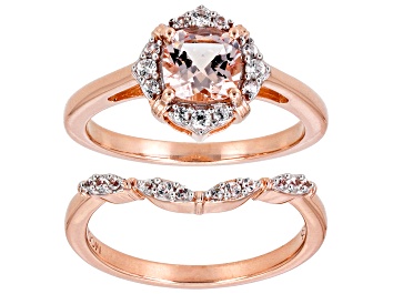 Picture of Morganite With White Zircon 18k Rose Gold Over Sterling Silver Ring 0.86ctw