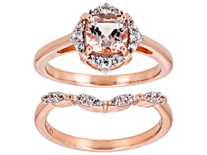 Morganite With White Zircon 18k Rose Gold Over Sterling Silver Ring 0.86ctw