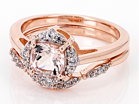 Morganite With White Zircon 18k Rose Gold Over Sterling Silver Ring 0.86ctw