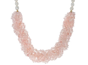 Picture of Rose Quartz With Cultured Freshwater Pearl 18k Yellow Gold Over Sterling Silver Necklace