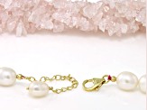 Rose Quartz With Cultured Freshwater Pearl 18k Yellow Gold Over Sterling Silver Necklace