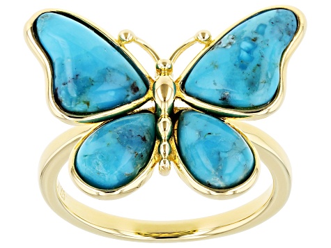 Blue Turquoise 18k Yellow Gold Over Sterling Silver Ring