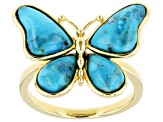 Blue Turquoise 18k Yellow Gold Over Sterling Silver Ring