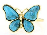 Blue Turquoise 18k Yellow Gold Over Sterling Silver Ring