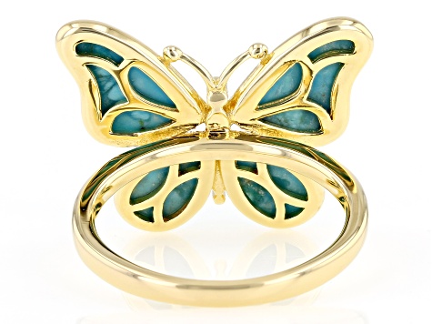 Blue Turquoise 18k Yellow Gold Over Sterling Silver Ring