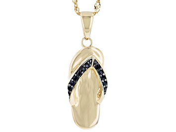Picture of Black Spinel 18k Yellow Gold Over Sterling Silver Flip-Flop Pendant With Chain 0.10ctw