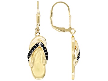 Picture of Black Spinel 18k Yellow Gold Over Sterling Silver Flip-Flop Earrings 0.18ctw