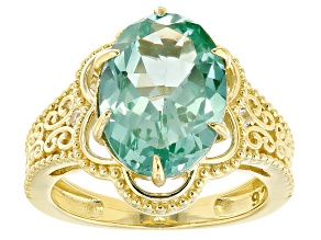 Green Lab Created Spinel with Lab White Sapphire 18k Yellow Gold Over Sterling Silver Ring 5.22ctw