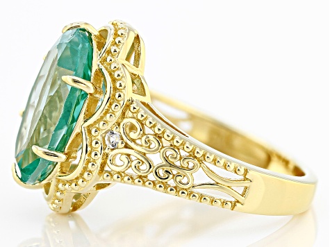 Green Lab Created Spinel with Lab White Sapphire 18k Yellow Gold Over Sterling Silver Ring 5.22ctw