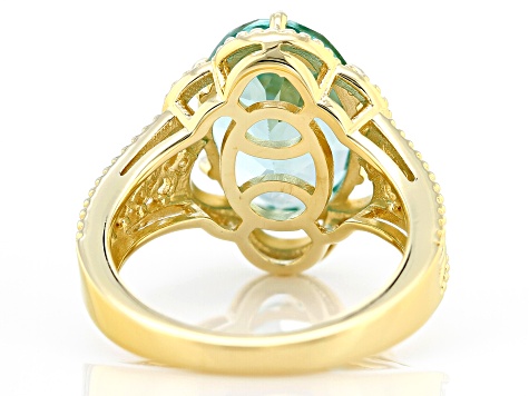 Green Lab Created Spinel with Lab White Sapphire 18k Yellow Gold Over Sterling Silver Ring 5.22ctw