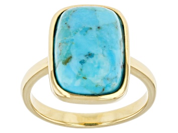 Picture of Blue Turquoise With 18k Yellow Gold Over Sterling Silver Ring