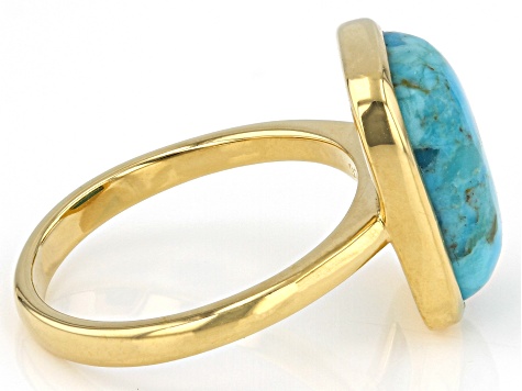 Blue Turquoise With 18k Yellow Gold Over Sterling Silver Ring