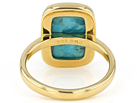 Blue Turquoise With 18k Yellow Gold Over Sterling Silver Ring