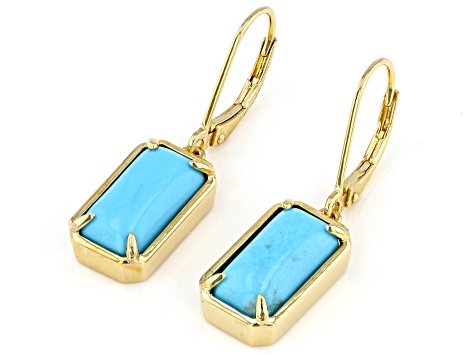 Blue Kingman Turquoise 18k Yellow Gold Over Sterling Silver Earrings