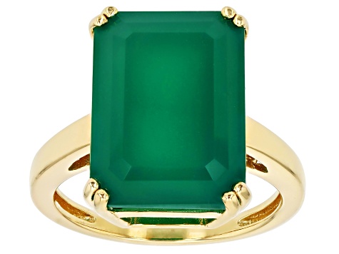 Green Onyx 18k Yellow Gold Over Sterling Silver Ring