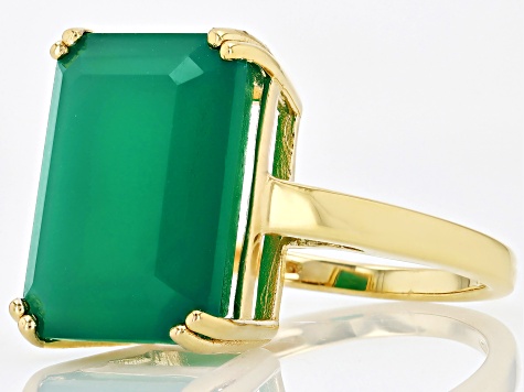 Green Onyx 18k Yellow Gold Over Sterling Silver Ring