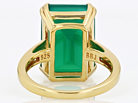 Green Onyx 18k Yellow Gold Over Sterling Silver Ring