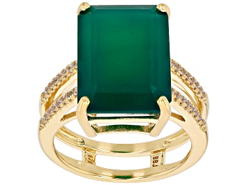 Picture of Green Onyx With White Zircon 18k Yellow Gold Over Sterling Silver Ring