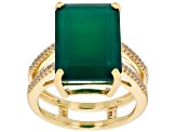 Green Onyx With White Zircon 18k Yellow Gold Over Sterling Silver Ring