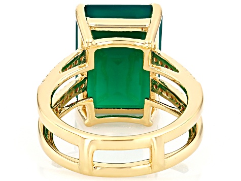Green Onyx With White Zircon 18k Yellow Gold Over Sterling Silver Ring