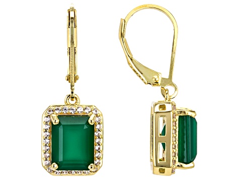 Green Onyx With White Zircon 18k Yellow Gold Over Sterling Silver Earrings