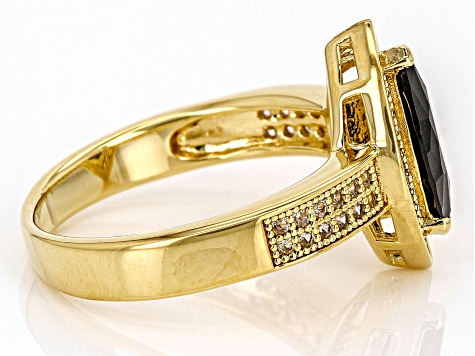 Black Spinel With White Zircon 18k Yellow Gold Over Sterling