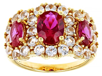 Picture of Lab Created Ruby with Lab Created White Sapphire 18k Yellow Gold Over Sterling Silver Ring 7.74ctw