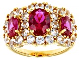 Lab Created Ruby with Lab Created White Sapphire 18k Yellow Gold Over Sterling Silver Ring 7.74ctw