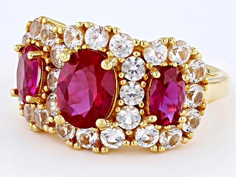 Lab Created Ruby with Lab Created White Sapphire 18k Yellow Gold Over Sterling Silver Ring 7.74ctw