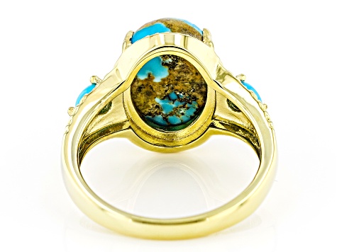 Kingman Turquoise With Sleeping Beauty Turquoise 18k Yellow Gold Over Sterling Silver Ring