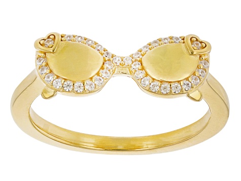 White Zircon 18k Yellow Gold Over Sterling Silver Sunglasses Ring 0.12ctw