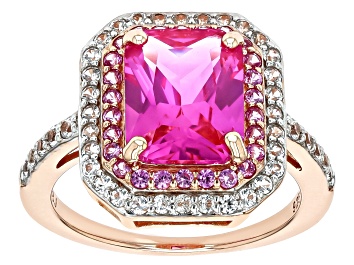 Picture of Pink Lab Sapphire With White Lab Sapphire 18k Rose Gold Over Sterling Silver Ring 3.91ctw