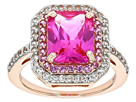 Pink Lab Sapphire With White Lab Sapphire 18k Rose Gold Over Sterling Silver Ring 3.91ctw