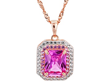 Picture of Pink and White Lab Created Sapphire 18k Rose Gold Over Sterling Silver Pendant with Chain 3.91ctw