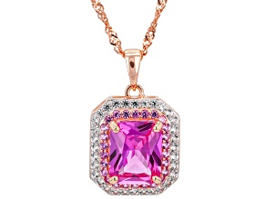 Pink and White Lab Created Sapphire 18k Rose Gold Over Sterling Silver Pendant with Chain 3.91ctw